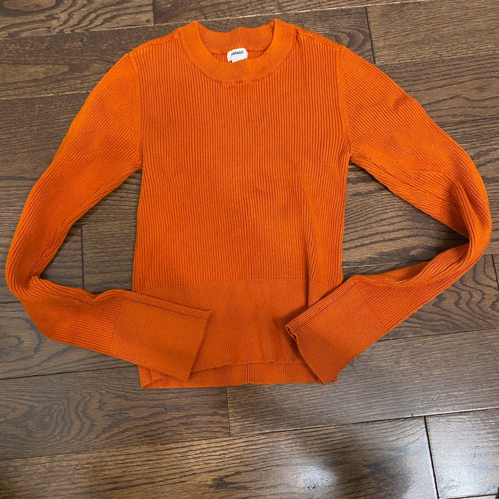 Orange Ribbed Knit Sweater